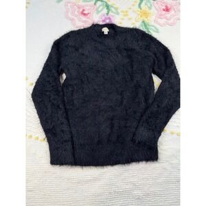 A New Day Women's Black Fuzzy Knit Sweater Crew Neck Soft Pullover Size S
